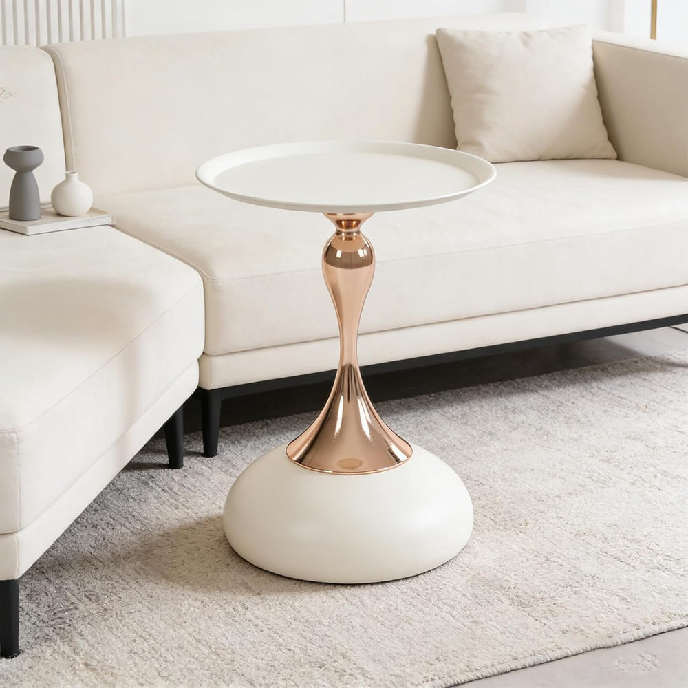 Small Round Side Table, 21.7" H Pedestal Metal End Table for Small Space...