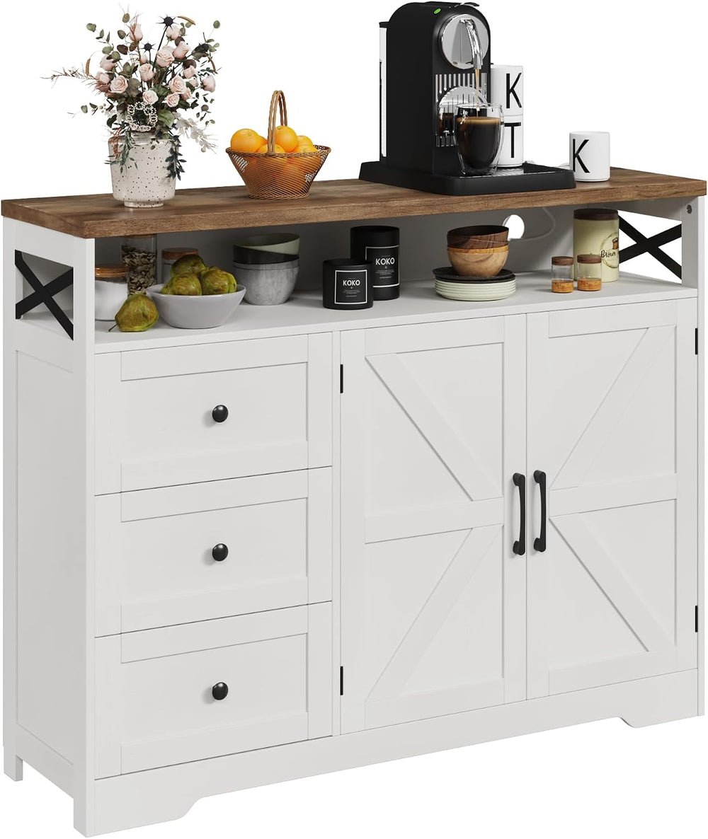 Befrases Farmhouse Buffet Cabinet with Drawers & Open Shelf