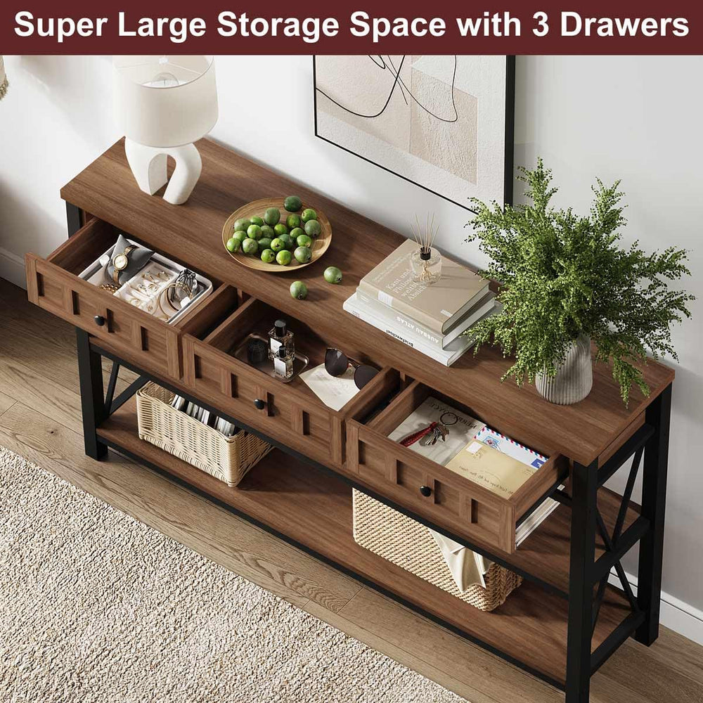 FATORRI Console Table for Entryway, Farmhouse Sofa Table with 3 Drawers for L...