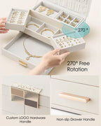 Vlando 3 Layer Jewelry Box - Women Jewelry Box with Retractable Tray - Jewelry Organizers with Drawer for Necklaces, Rings, Bracelets, Earrings, Gift for Couples Mom Girls - Could White