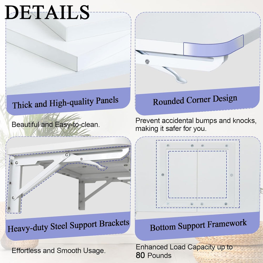 TEAMIX Wall Mounted Desk, White Folding Desk for Small Spaces Floating Shelf ...