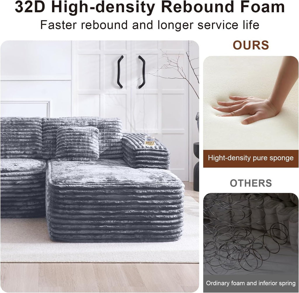 Cloud Sectional Couch with L-Shape Chaise, Modern Modular Sofa with Deep Seat, Built-in Cup Holder & Storage Pocket for Living Room Bedroom, No Assembly Required (Light Gray, Left Facing Chaise)