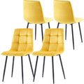 Velvet Dining Chairs Set of 4 - Yellow Dining Room Chairs with Metal Legs Ideal for Kitchen, Dining Room - Kitchen Chairs Set for 4