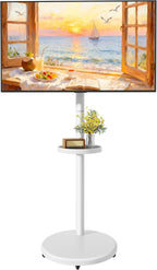 Rolling TV Stand for 13-43" TVs, 33 lbs, White | Compact mobile TV cart, portrait or landscape rotation, adjustable storage box and shelf, VESA up to 200x200