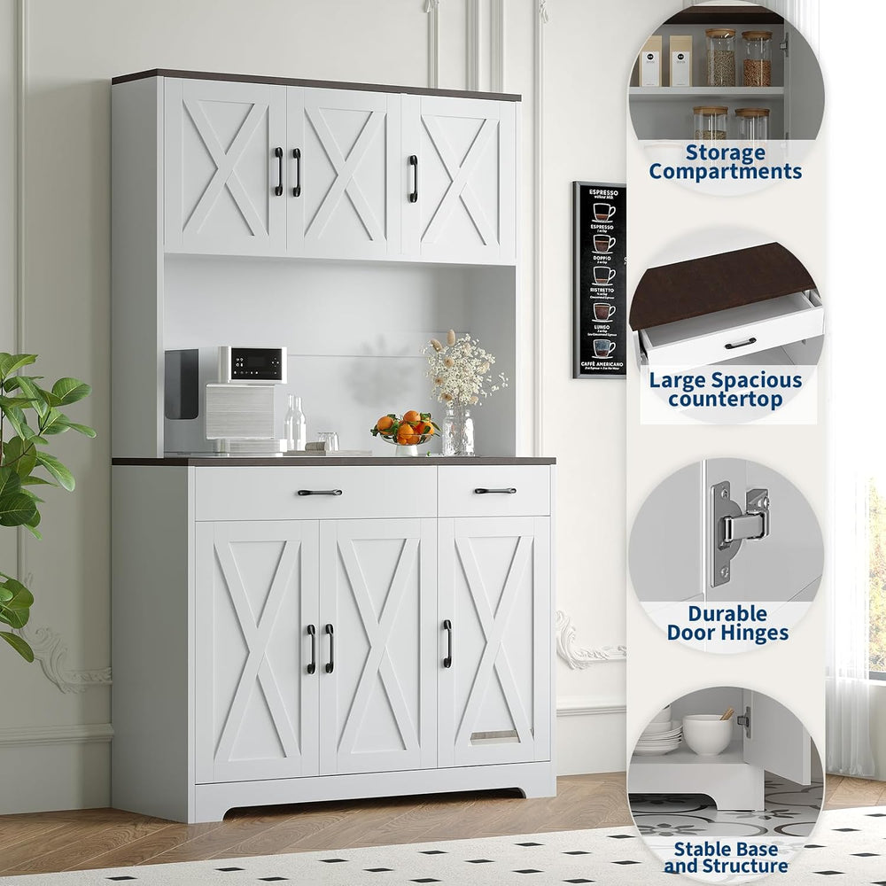 GarveeHome Farmhouse Kitchen Pantry Cabinet, 71" Tall Storage Cabinet wi...