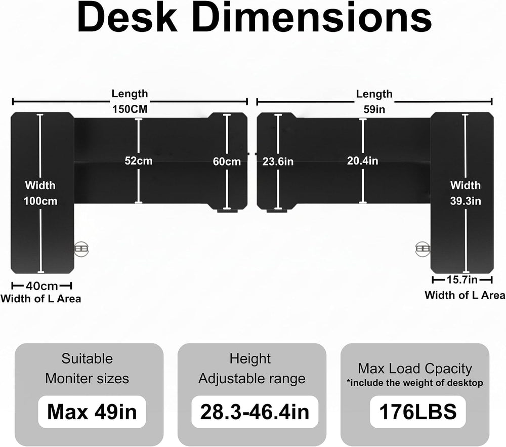 Acrolix L Shaped Electric Standing Desk - 59x40 Inch Reversible Corner Sit St...
