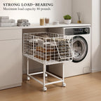 Wire Laundry Hamper, 80L Rolling Laundry Basket Cart on Wheels, Dirty Clothes Basket with Handle, Metal Clothes Hamper Organizer for Laundry Room, Bathroom, Bedroom, Dorm, White