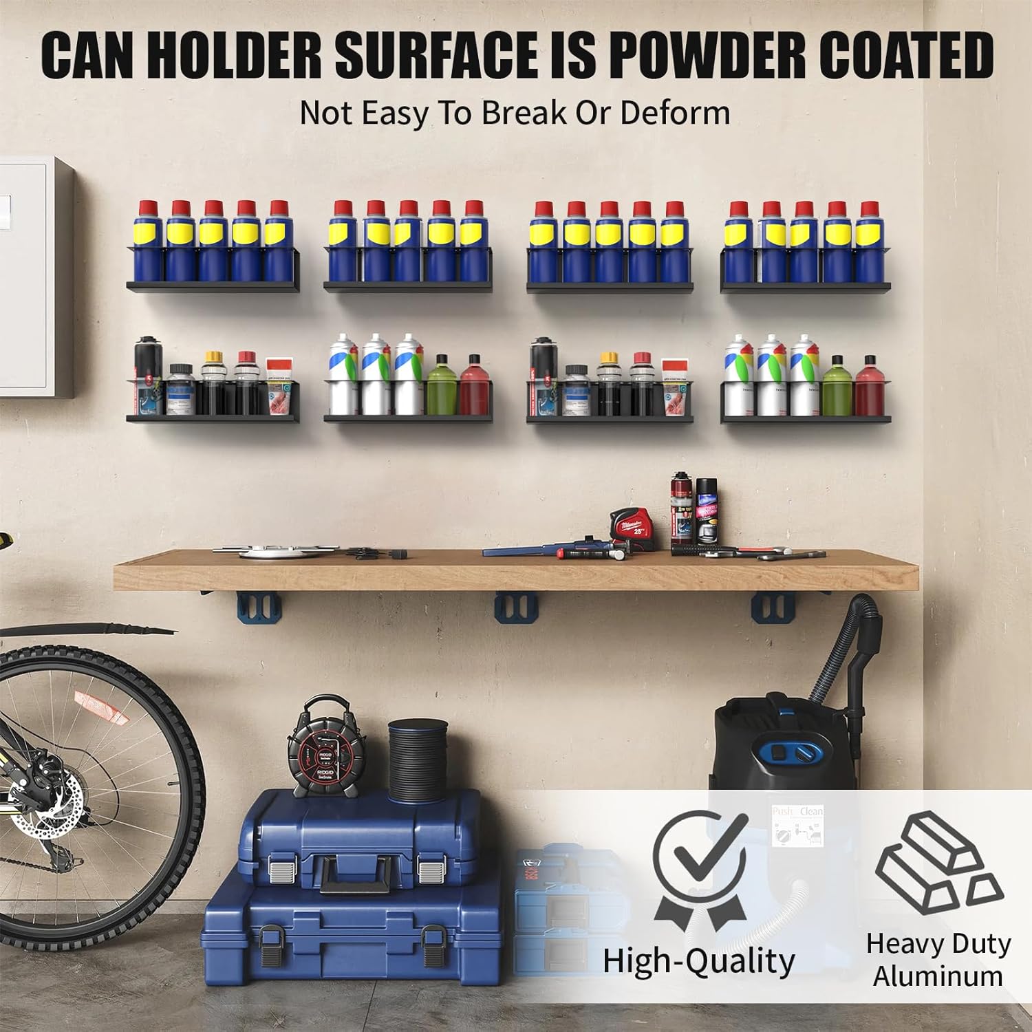 8 Pack Spray Bottle Holder Wall-Mounted, Aerosol Spray Can Holder Storage Rack, Heavy-Duty Paint Bottle Organizer with 40 Holes, Steel Black Spray Rack for Garage, Shop, Home or Tool Trailer
