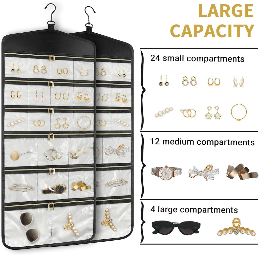 CHICECO Hanging Jewelry Organizer With Zippered Pockets,40 Pockets Travel Jewelry Organizer Storage for Cloest,Wall,Door