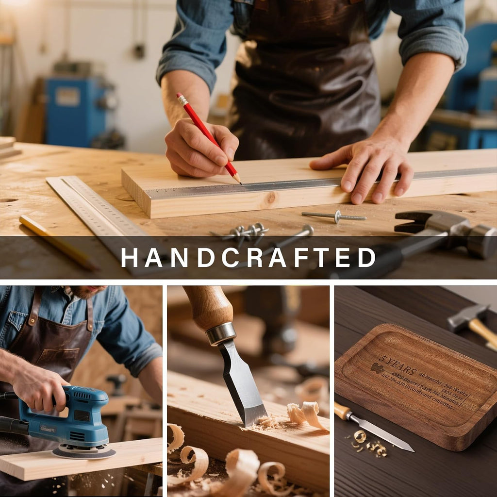 5th Anniversary Wedding Gifts for Wife, Husband – Handmade Acacia Wood Jewelry Tray, the Best Gift to Celebrate Five Years of Love.