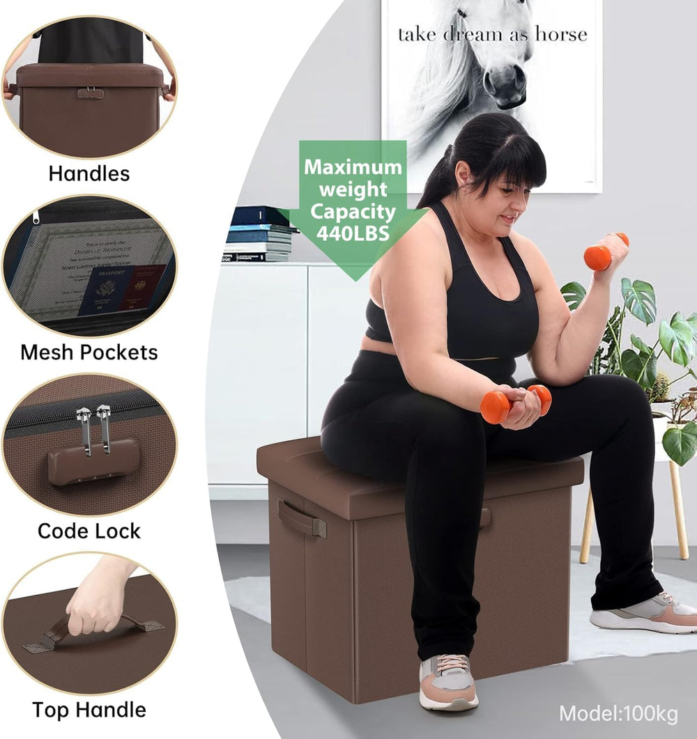 DocSafe Storage Ottoman Foot Rest Stool with Lock ＆ Handle, Fireproof Folding...