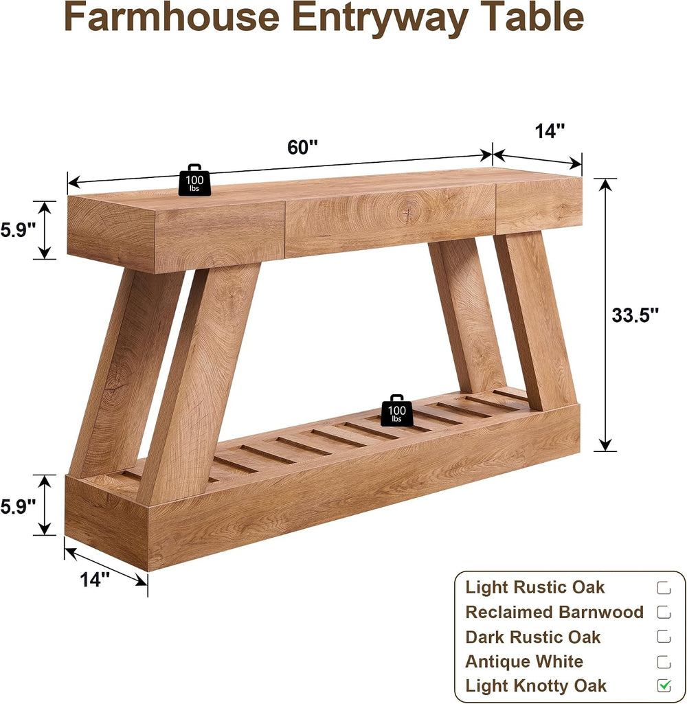 60" Entryway Table with Drawer Wooden Hallway Table with Heavy Duty Base...