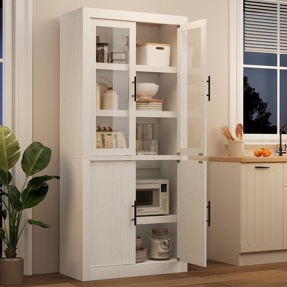 Tall Kitchen Pantry Cabinet, Farmhouse Kitchen Pantry Storage Cabinet Wood, 7...