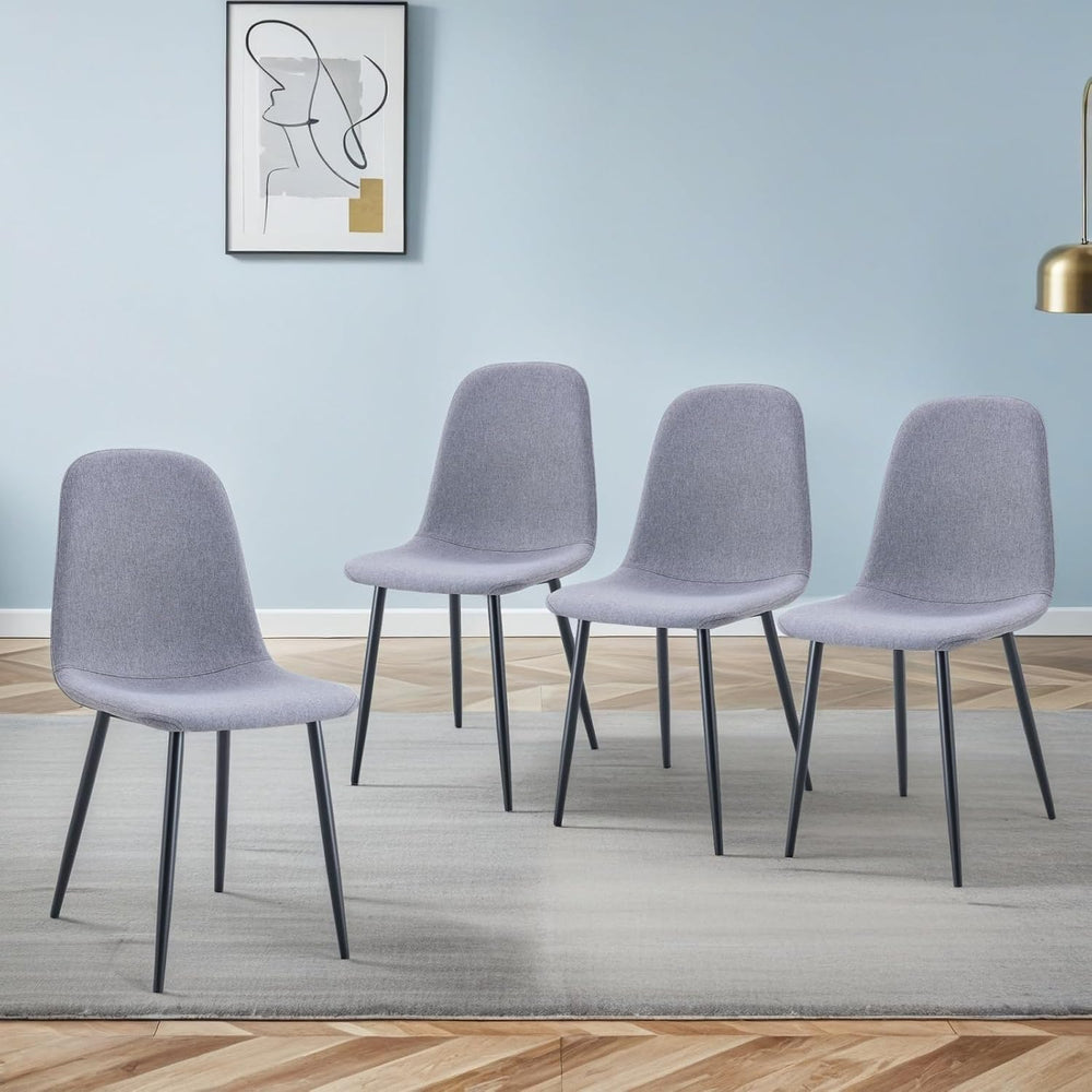 Modern Linen Dining Chairs Set of 4, Luxury Upholstered Kitchen Chairs with H...