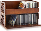 CroBlissful 2 Set Wooden Cd Holder, Stackable Cd Storage Rack with Handles, Magnetic Front-opening Design, Compact Media Organizer for Home Office & Living Room, Each Set Holds up to 36 Cases (Brown)
