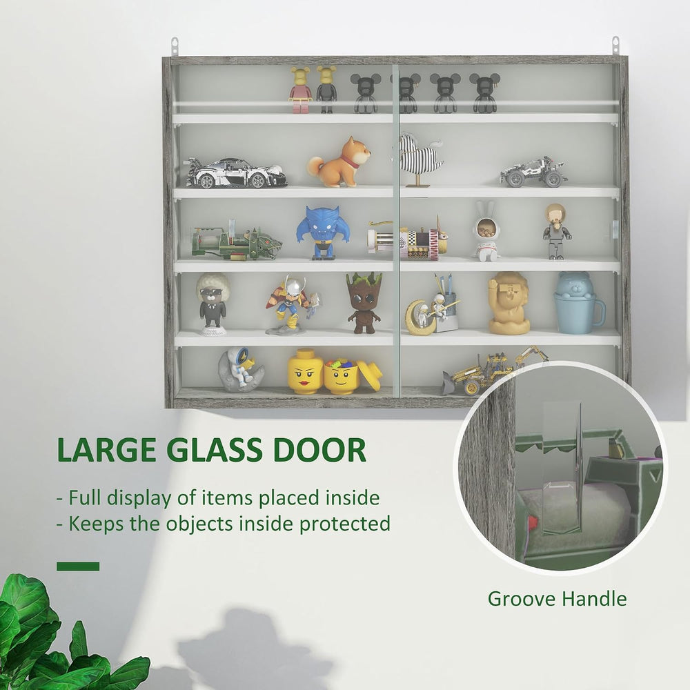 HOMCOM 5-Storey Wall Shelf Display Cabinet, Shot Glass Display Case, Glass Cu...