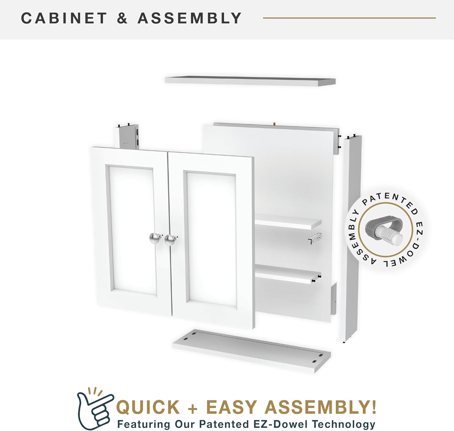 MCS 23x18 White Medicine Cabinet Organizer, Wall Mounted 2-Door Bathroom Cabinet for Over-The-Toilet Storage, Bathroom Furniture & Restroom Organizer