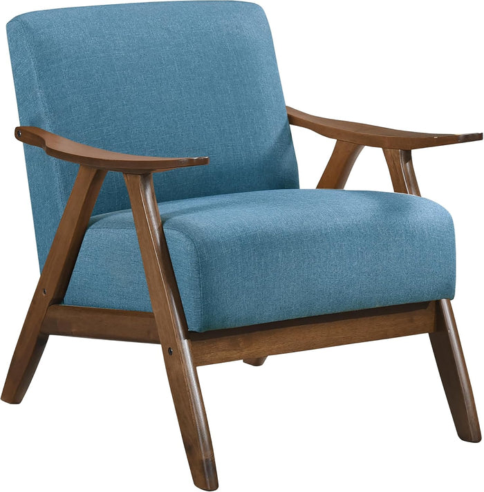 Lexicon Mid Century Modern Accent Chair with Solid Wood Frame in Walnut Finish, Upholstered Living Room Lounge Arm Chair, Thick and Comfy Innerspring Seat Cushion, Linen-Look Fabric, Blue