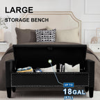 Storage Ottoman Bench, Velvet Upholstered Footstool for Bedroom and Living Room, Tufted Seat with Storage, Wooden Legs & Metal Rivets, Black