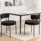 Boucle Dining Chairs Set of 2, Mid Century Modern Dining Room Chairs with Metal Legs, Upholstered Kitchen Chairs for Dining Room, Kitchen (Black)