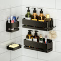 Bathroom Storage Rack (5-Piece Set), Wall-Mounted Shelf with soap Dish and Toothbrush Holder, no Drilling Required, Ideal for Bathroom Storage and Also Suitable for Kitchen (Black)
