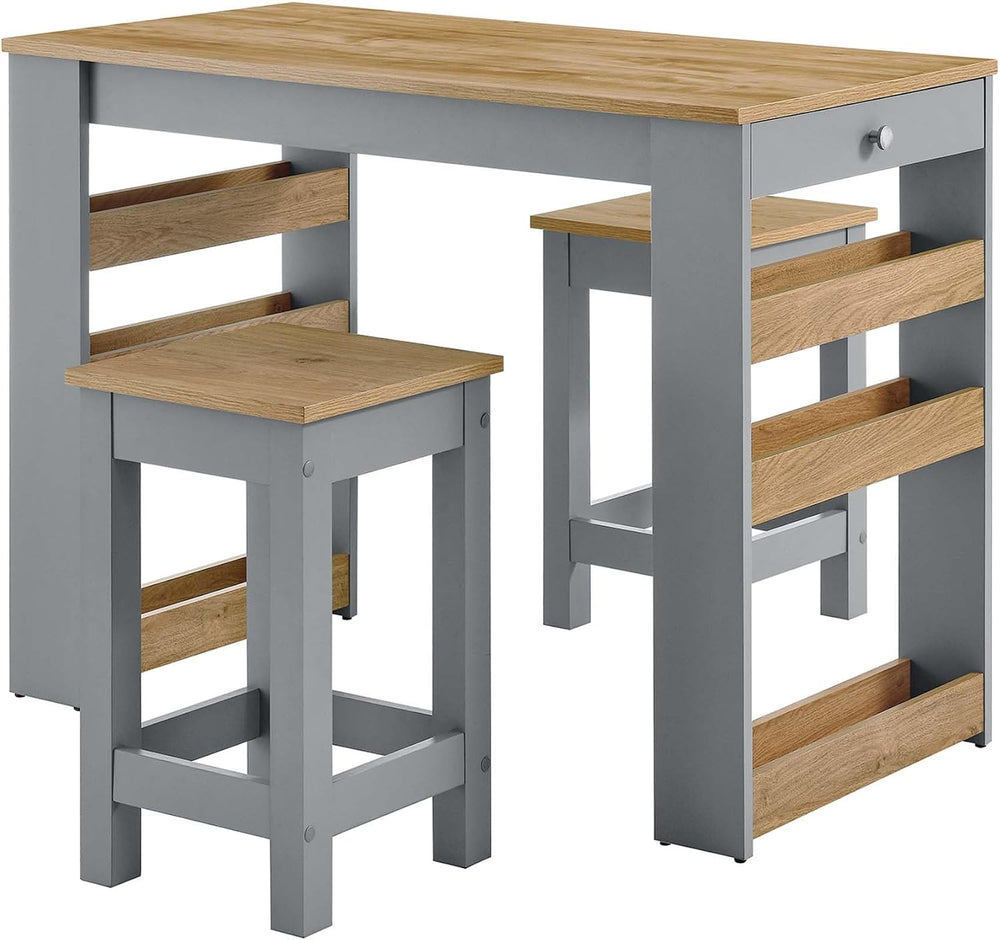 Modway Galley 3-Piece Small Kitchen Island Set with Seating and Storage in Oa...