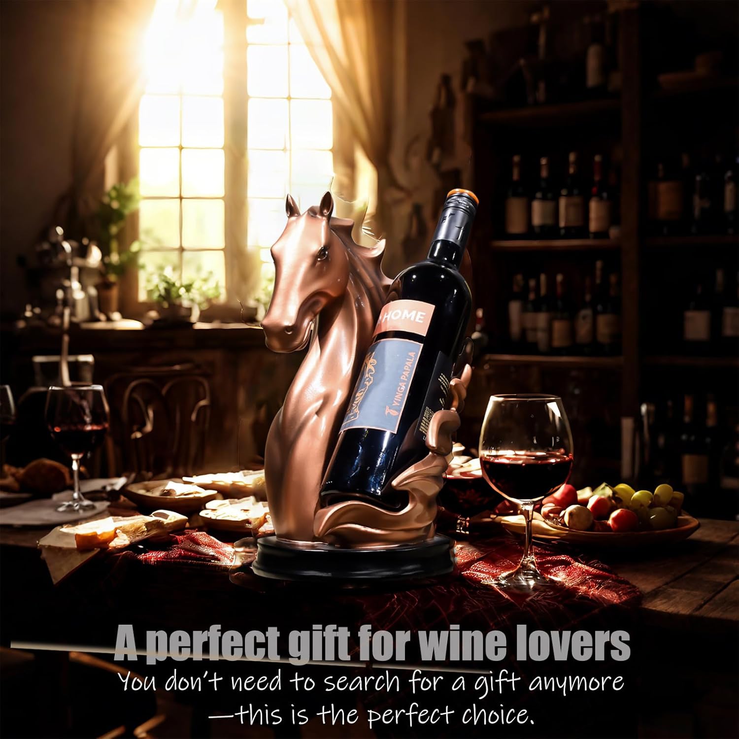 Wine Bottle Holder Wine Racks Tabletop Horse Statue as Home Kitchen Wine Cellar Decorative Storage Organizer, Whimsical Decor Horse Decor Horse Wine Lovers Gifts for Women (Bronze)