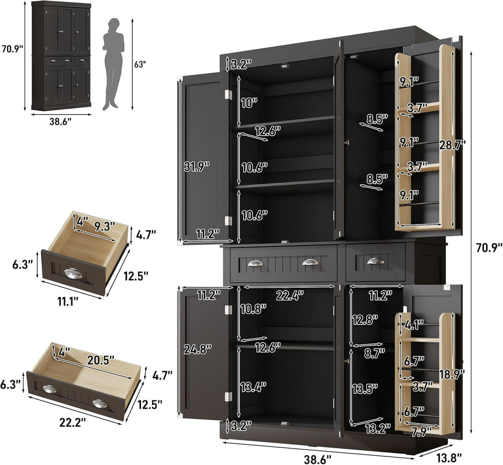 71" Tall Kitchen Cabinet Pantry Storage,Modern Kitchen Hutch Cabinet wit...