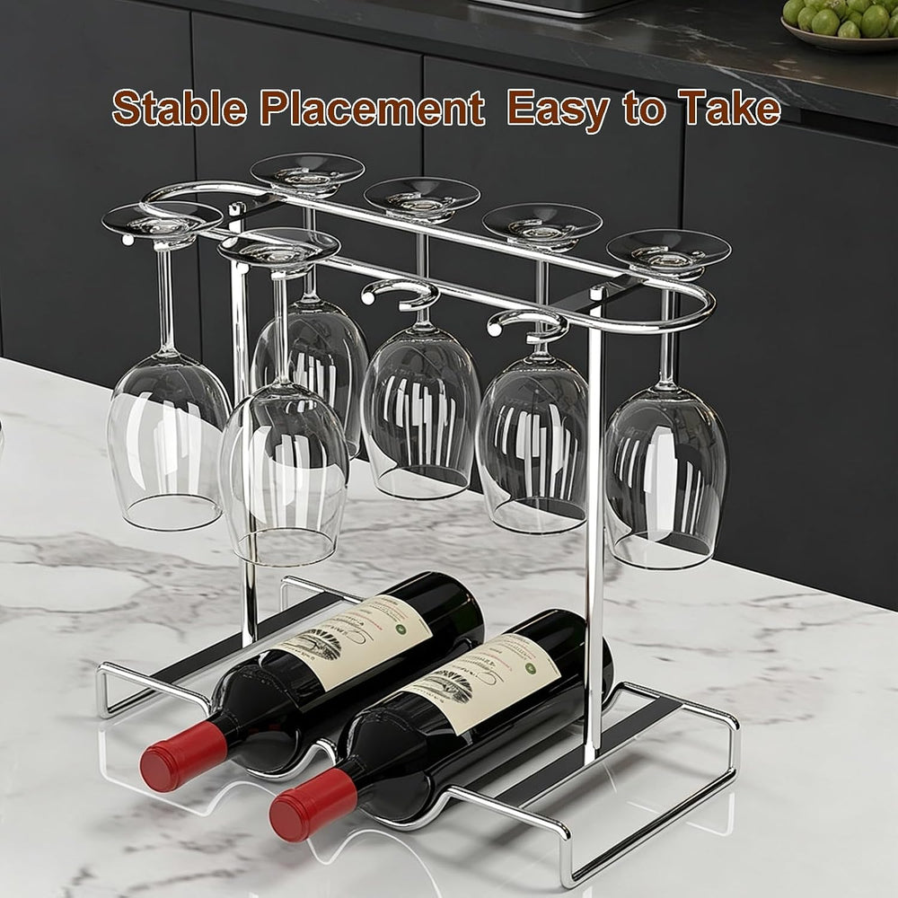 Tabletop Wine Rack with Glass Holder, Storage Metal Wine Glass Rack | Thick A...