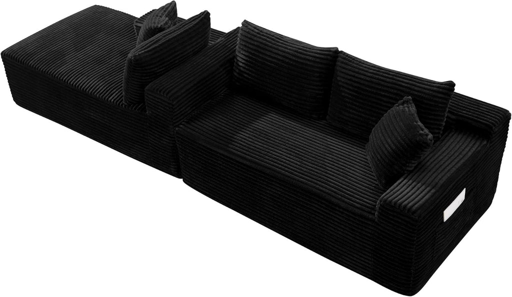 95" L-Shaped Cloud Sectional Couch, Left Facing Modular Compressed Boneless Sectional Sofa with Chaise Lounge, Plush Corduroy Boneless Corner Sofa for Living Room