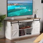 YESHOMY Farmhouse TV Stand for Televisions up to 65 Inches, Sliding Barn Doors and Storage Cabinets, Console Table and Media Furniture for Living Room, 58 Inch, Milk White