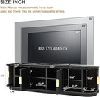 Farmhouse Wooden TV Stand with Sliding Tambour Door for TVs up to 75", Fluted Media Console with Adjustable Storage, Golden Handle TV Cabinet with Cable Holes for Living Room, Black