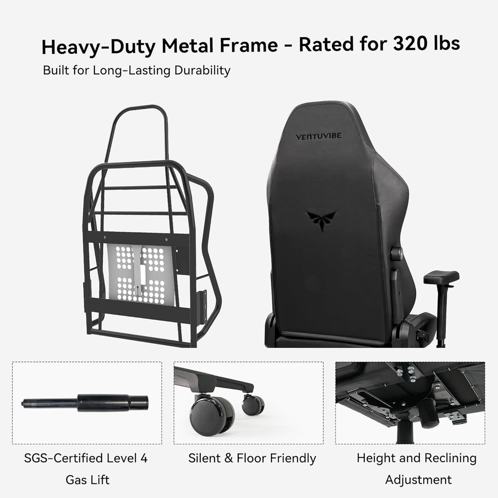 Gaming Chair - High Back Ergonomic Computer Chair with Lumbar Support, Video Game Chair-4D Adjustable Armrests,170° Reclining & 320lb Capacity,PU Leather Office Chair for Adults