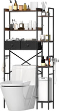 Over The Toilet Storage Rack, 7-Tier Over Toilet Bathroom Organizer with Adjustable Shelf, Above Toilet Storage Cabinet with Hooks, Space-Saving, Brown Shelf