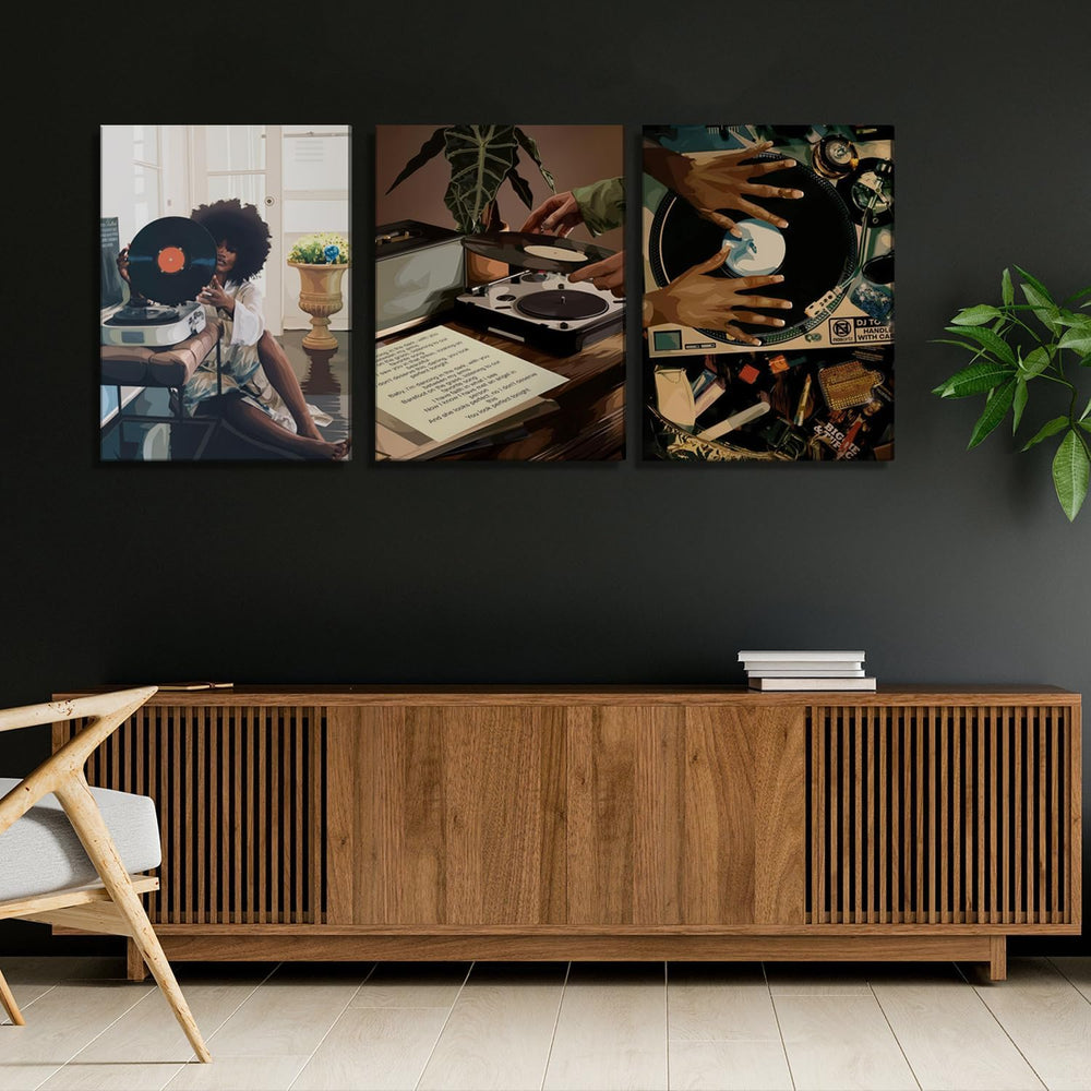 YFvrPt Black Girl Wall Art Decor Modern Black Woman Painting Prints, Set of 3...