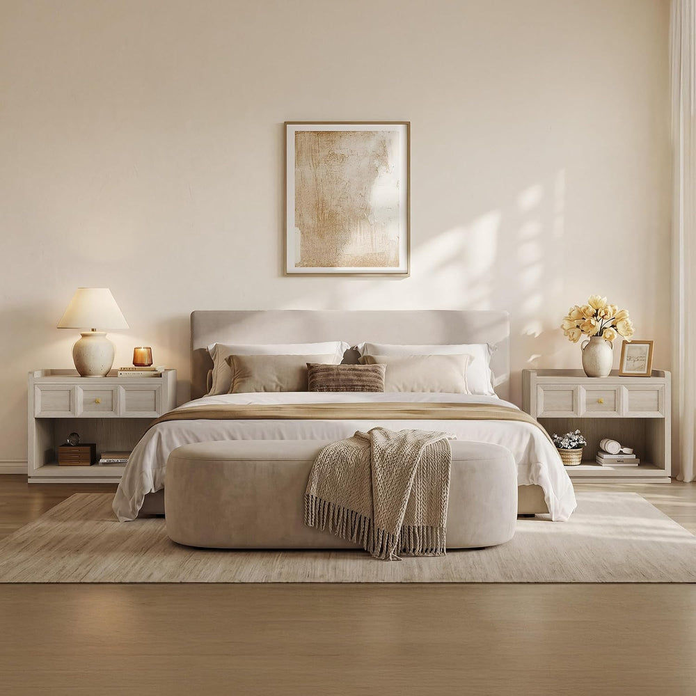 SICOTAS 31" Wide Nightstands Set of 2, Large Night Stands with Drawer | ...