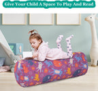 LOLOMLO Stuffed Animal Bean Bag Storage Chair for Kids Cover Only (No Filler), Organize, Sit, Play & Boxing, 100% Cotton Canvas Washable, Ultra Soft Cylinder Long Vertical Zipper Best Gift for Child