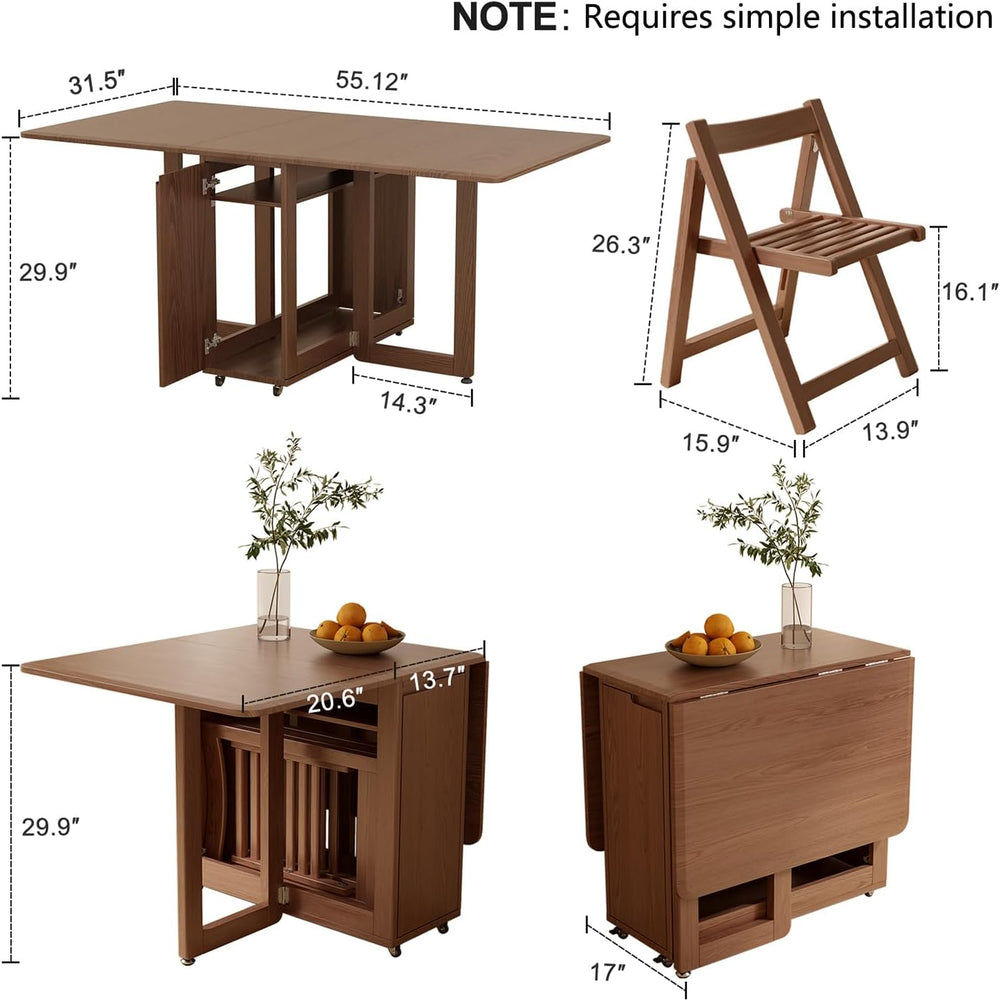 AnywaysWood Folding Dining Table with 4 Foldable Chairs Set, Space Saving Ext...