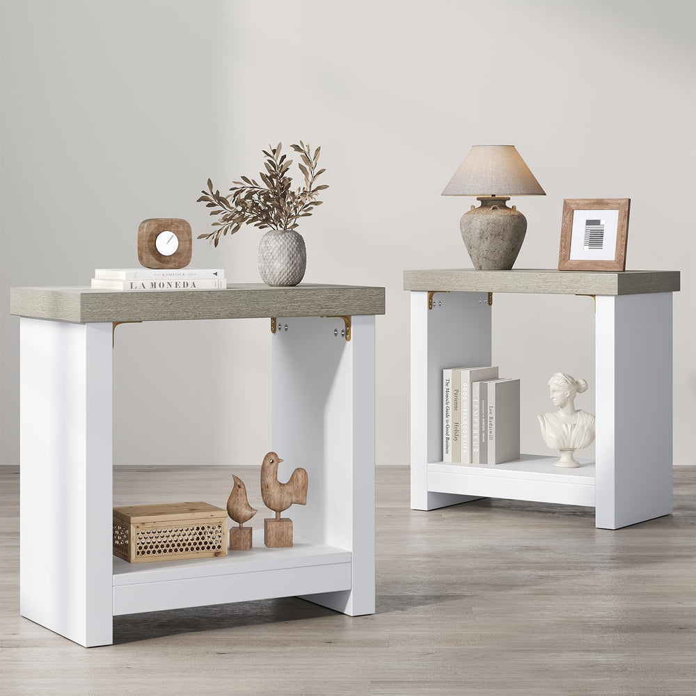 End Tables Set of 2 for Living Room, Narrow Side Tables with Storage Shelves,...