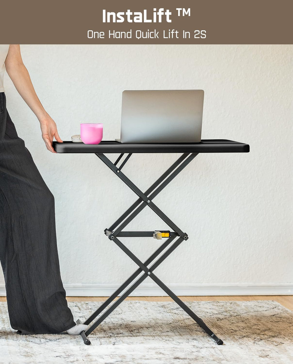 FanttikOutdoor Folding Table 2-Second One-Hand Height Adjustment, 3 Settings, Ultra-Thin 3.2" Fold, No Assembly, TV Tray Laptop Desk 28 inch, 2-Pack, Black Zeta X1 Pro