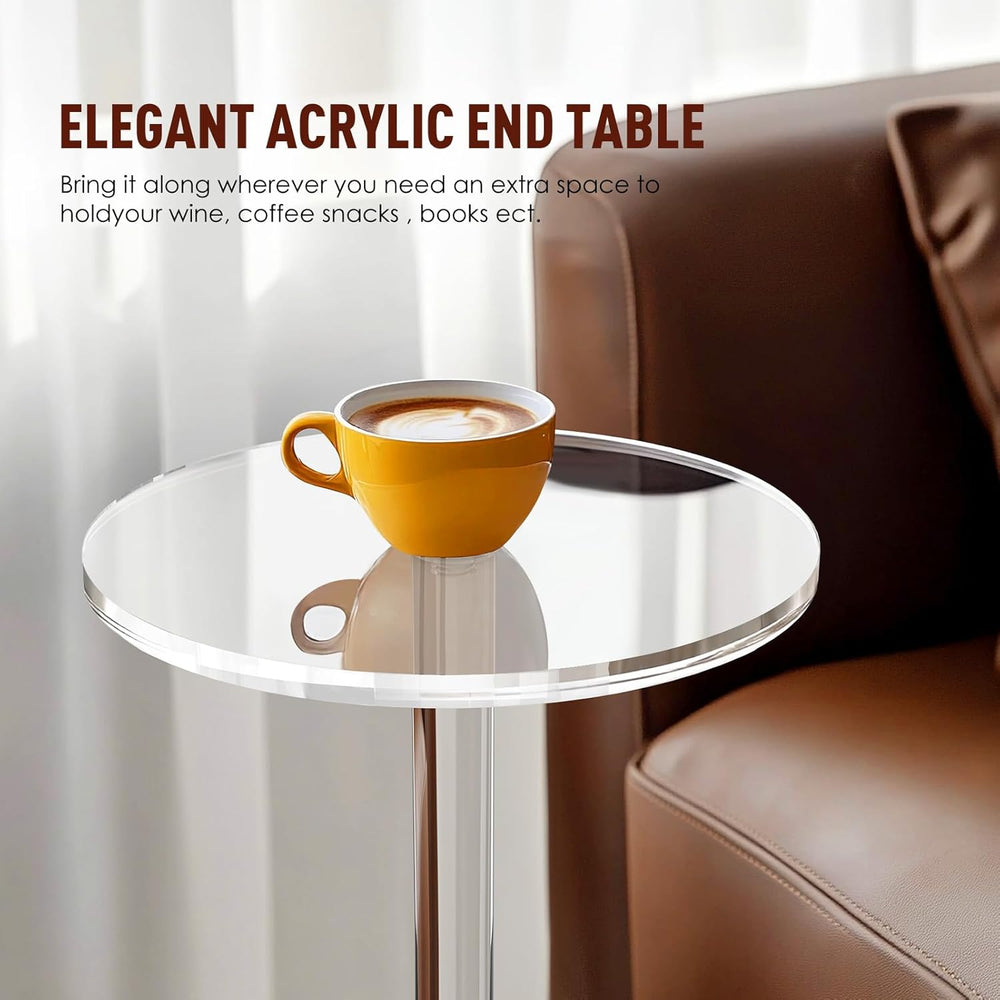 9.8" Round Clear Acrylic End Table - Modern Small Space Side Table for L...