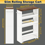 IBUYKE Slim Storage Cart 5.9" W, Rolling Organizer Trolley for Small Spaces, 4-Tier Laundry Cart with Handle, Slide Out Utility Cart for Kitchen, Living Room, Laundry,Narrow Places,White WST005W