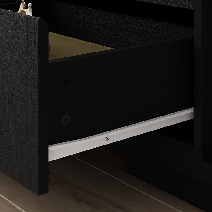 FAMAPY Extendable TV Console Table Modern TV Cabinet with Drawers, Contemporary Media Storage Console Table for Living Room Black (65.4-106.3”W x 15.7”D x 15.4”H)