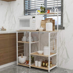 soges Microwave Cart Coffee Station, Kitchen Bakers Rack, Utility Microwave Oven Stand Storage Cart, Workstation Shelf, White Oak 172-MO