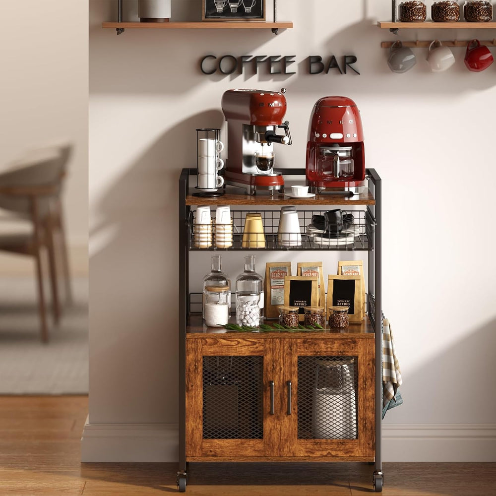 Hencawima Coffee Bar Cabinet, 3 Tier Coffee Station Table on Wheels, 35.9&quo...