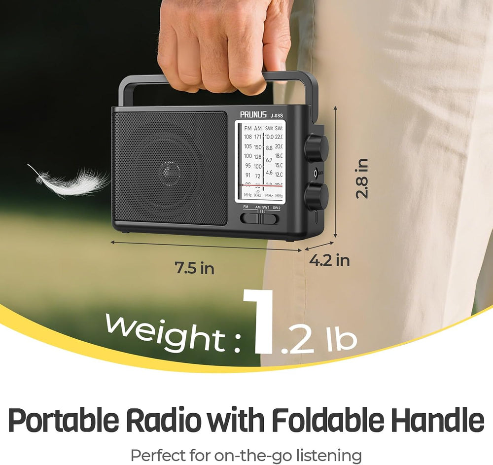 PRUNUS J08 Portable Radio AM FM with Solar, Battery and USB Charging