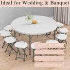 5 FT Round Folding Tables with Carrying Handle 60 inch Heavy Duty Portable Plastic Commercial Table Steel Legs for Party, Dining, Wedding, Events, Picnic Indoor, Outdoor (White,1 Pack)