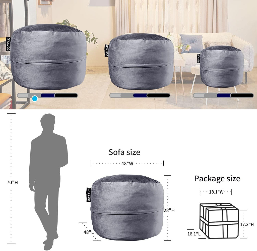 Bean Bag Chair for Adults, 4FT High-Rebound Memory Foam Bean Bag Sofa with Removable Cover, Oversized Bean Bag Couch for Gaming, Reading, and Relaxation, Grey | Corded Plush Fur Cover, Oversized Bean Bag with Backrest & Armrests, Stuffed Beanbag Chair