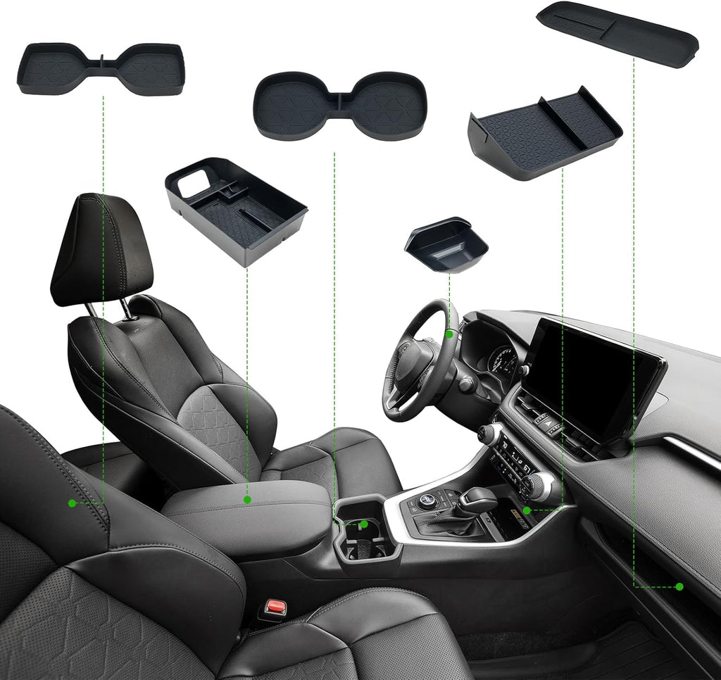 ELECFRESH 6PCS Center Console Organizer Tray for 2025 2024-2019 Toyota RAV4 Accessories, Armrest Storage Box, Driver Storage Drawer, Passenger Storage Mat Console Cup Holder Inserts for Toyota RAV4