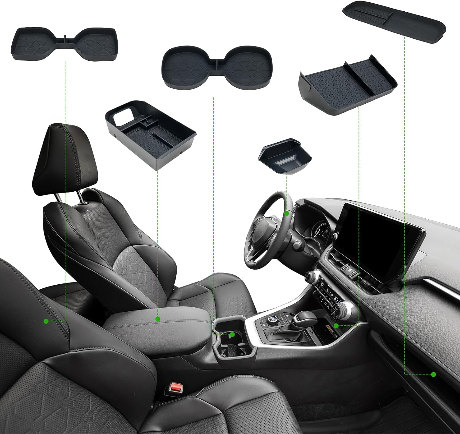 ELECFRESH 6PCS Center Console Organizer Tray for 2025 2024-2019 Toyota RAV4 Accessories, Armrest Storage Box, Driver Storage Drawer, Passenger Storage Mat Console Cup Holder Inserts for Toyota RAV4